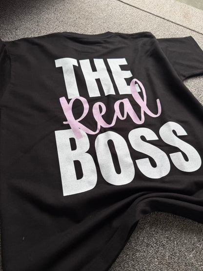 The Boss & The Real Boss Matching Couple Back Printed T-Shirts| Oversized Couple Graphic T-Shirts – The Boss Edition| Relationship Goals Matching Back Print T-Shirts