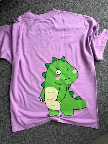Kawaii Dino Matching Oversized Back Printed Couple T-shirts| Adorable Dino Couple Graphic T-Shirts