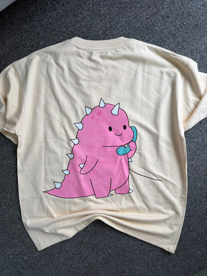 I’m With Stupid & I am Stupid Matching Embroidered & Dinosaur Back Print Couple T-Shirts | Premium Oversized T-shirts| Cute Dinosaur Phone Call Matching Couple T-Shirts
