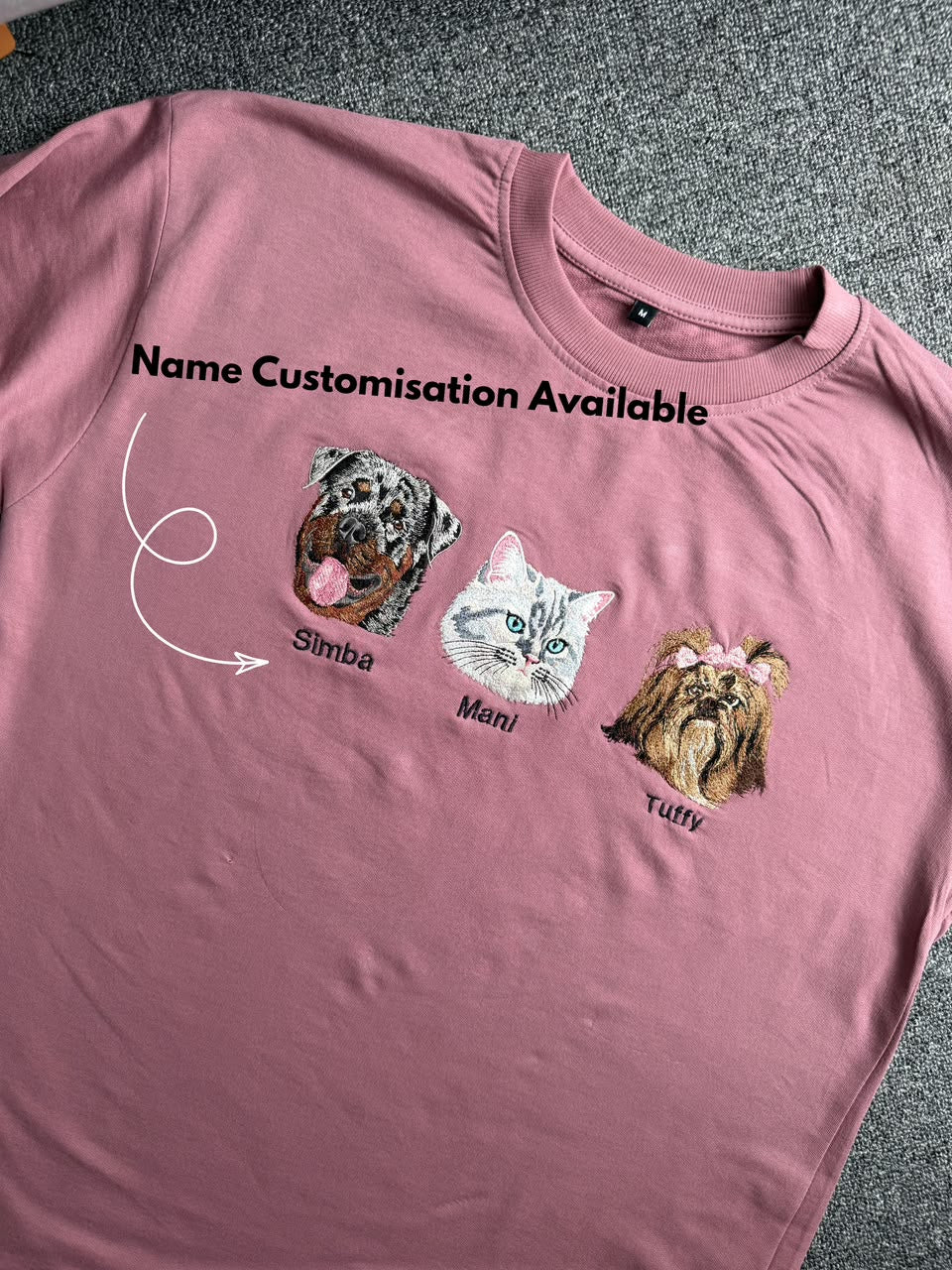 Personalized 3 Pet Embroidered T-Shirt for Dog & Cat Lovers - ( Set of 1 )