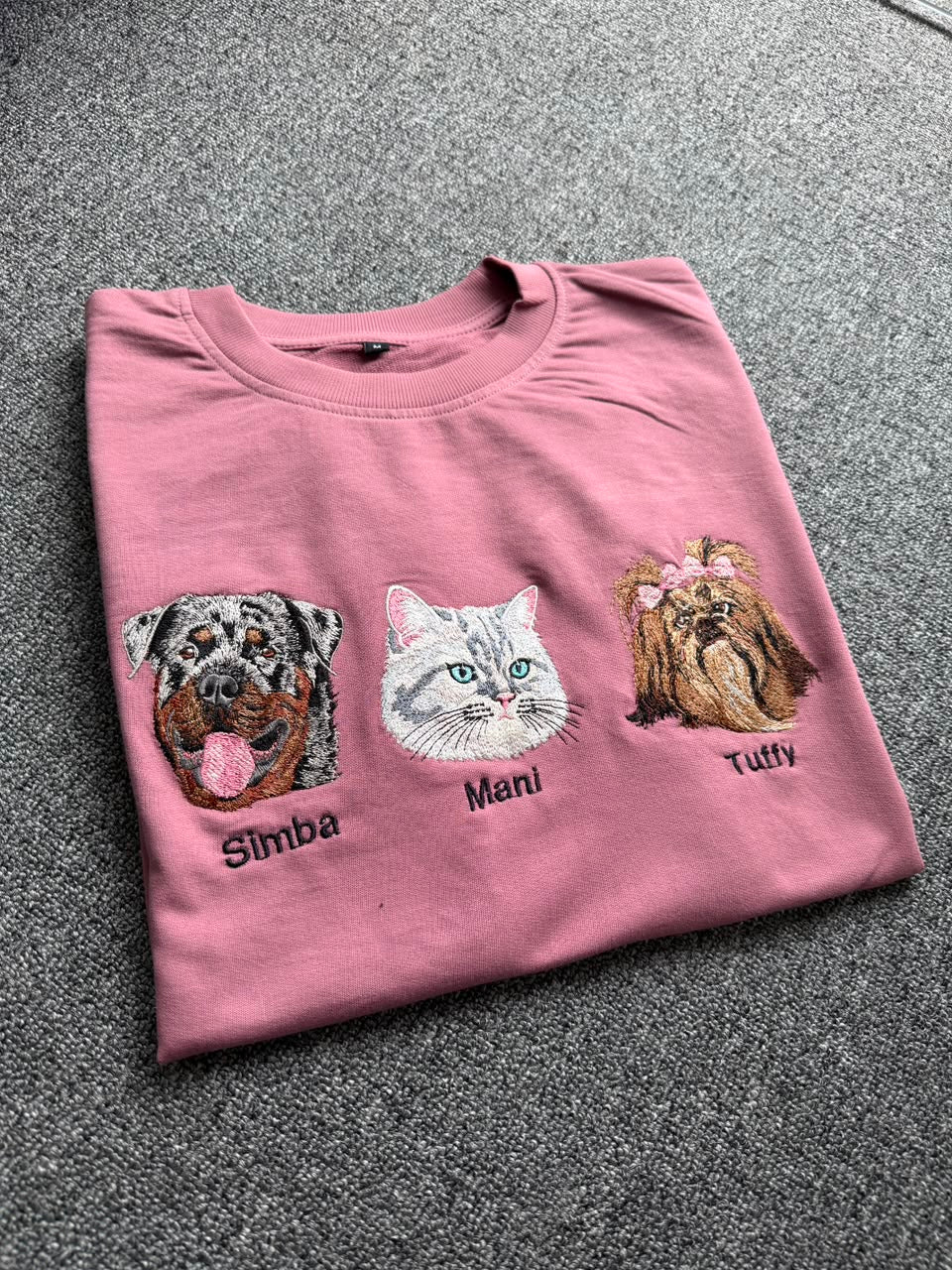 Personalized 3 Pet Embroidered T-Shirt for Dog & Cat Lovers - ( Set of 1 )