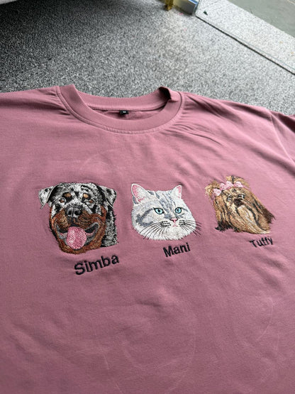 Personalized 3 Pet Embroidered T-Shirt for Dog & Cat Lovers - ( Set of 1 )