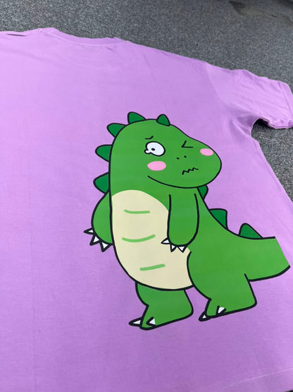 Kawaii Dino Matching Oversized Back Printed Couple T-shirts - ( Set of 2 )