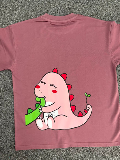Kawaii Dino Matching Oversized Back Printed Couple T-shirts - ( Set of 2 )