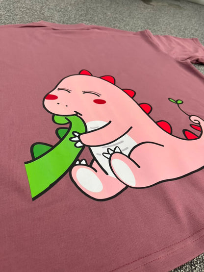 Kawaii Dino Matching Oversized Back Printed Couple T-shirts - ( Set of 2 )