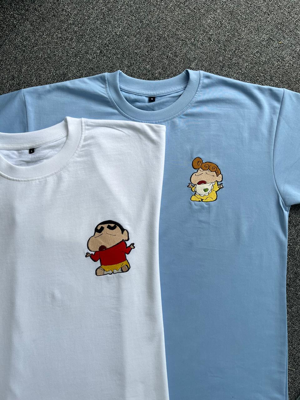 Shinchan & Himawari Matching Embroidered T-shirts - ( Set of 2 )