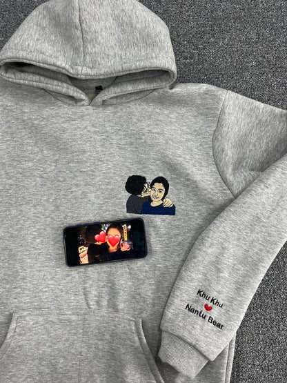 Custom Photo Embroidery Single Hoodie with Custom Sleeve - ( Set of 1 )