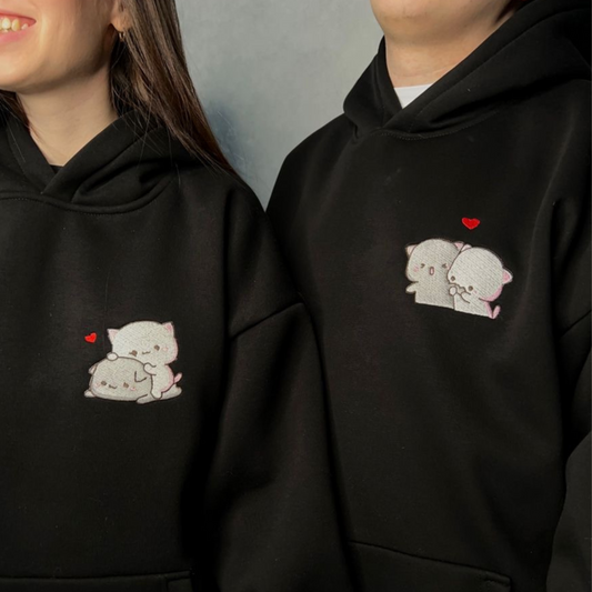 Dudu Bubu Couple Cartoon Hoodie 2 |Embroidery Matching Hoodies | Couple gifts | Anniversary Gift | Cartoon embroidery