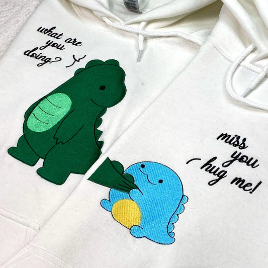 Embroidered Dinosaur Matching Hoodie - (Set of 2)