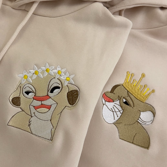 Nala Simba Cartoon embroidered Hoodie |Couple matching Hoodie |  Cartoon embroidered couple gifts | Anniversary Gift| Couple Goals