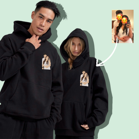 Custom Photo Hoodie  Set of 2 | Couple Unique Gifts | Photo portrait Hoodie | Embroidered Photo Hoodie