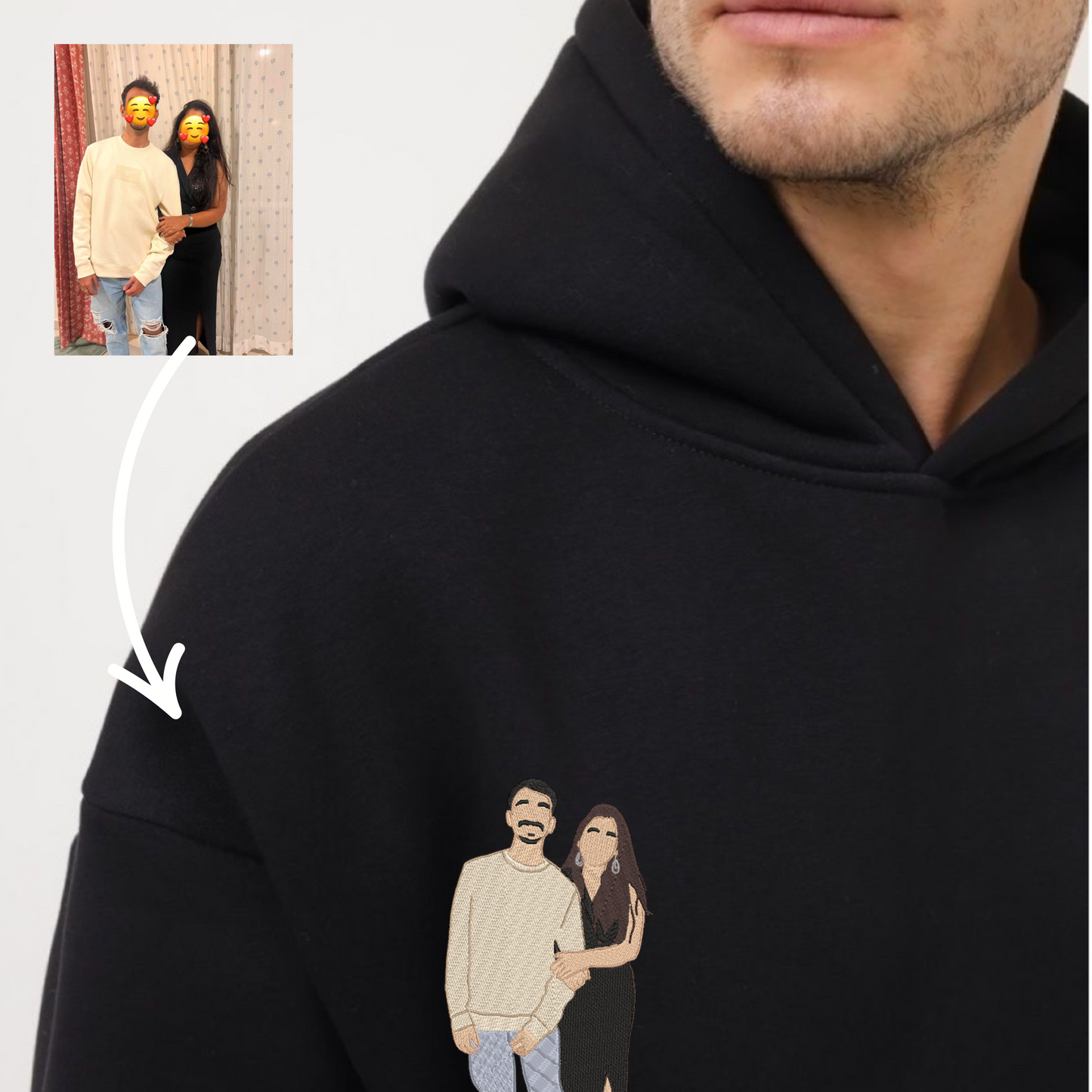 Custom Photo Hoodie with Sleeve Engraving - Personalized Couple Hoodie, Relaxed Fit, Gift for Boyfriend Girlfriend