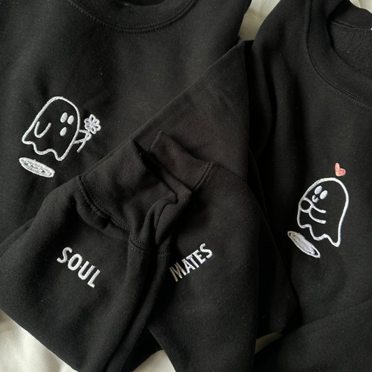 Ghost Couple Flower, Hoodie Combo Set of Two| Matching Hoodies | Couple gifts | Embroidery Minimal