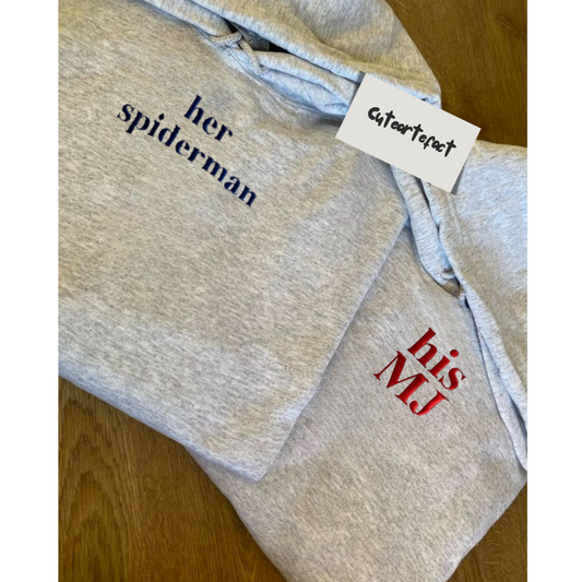 Her Spider Man His Mj Hoodie| Spider Gwen Set of 2| Couple Hoodie embroidered | Spider Man Couple Hoodie